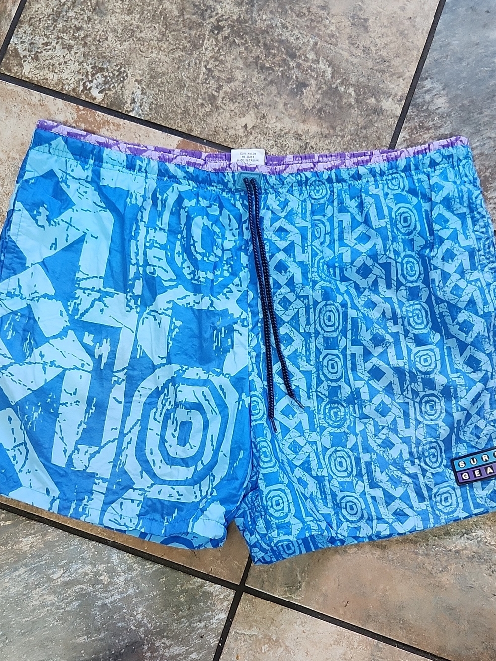 Men's Geometric Blue Hybrid Shorts with Drawstring Waist